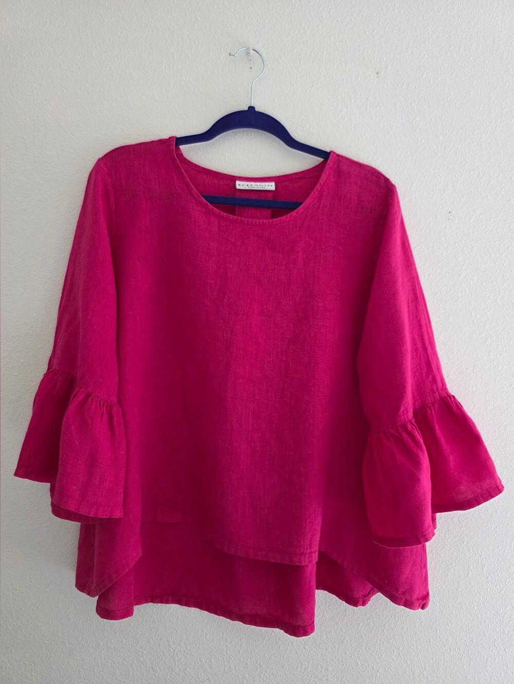 Bryn Walker Fran Light Linen Shirt in Vibrant Lantana (Hot Pink/Magenta) Sz S
